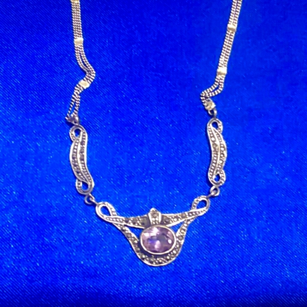 Vintage amethyst marcasite necklace